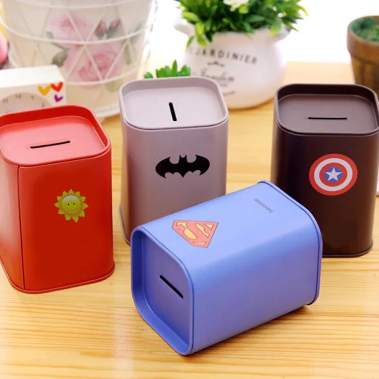 Ready To Ship Various New Styles Square Movie Theme Piggy Bank Tin For Child Wholesale Price