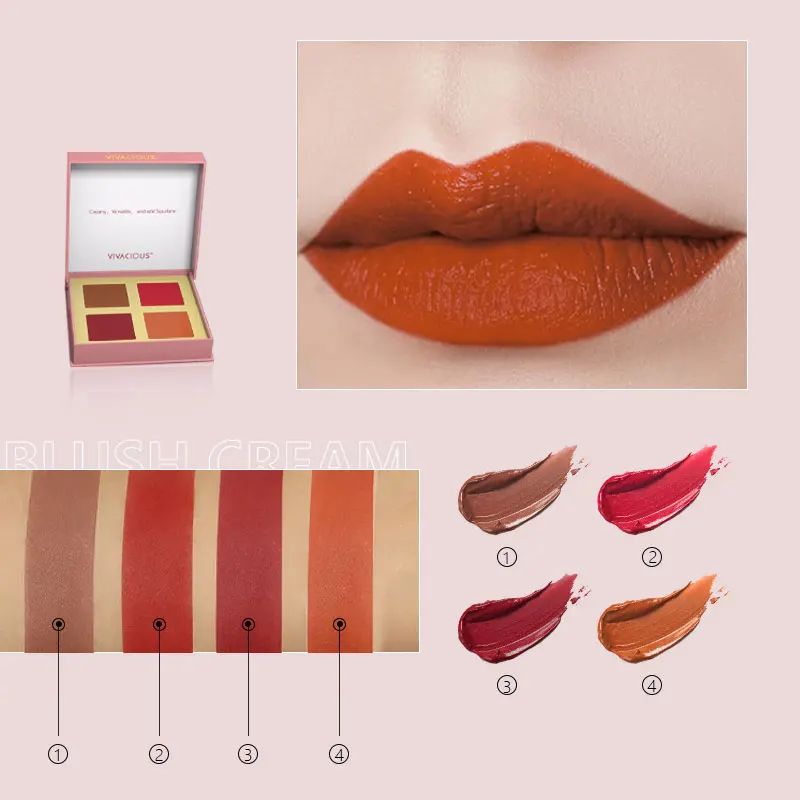 Makeup Creamy Blusher Private Label 3 in 1 Blush Vegan 4 colors Blushes palette