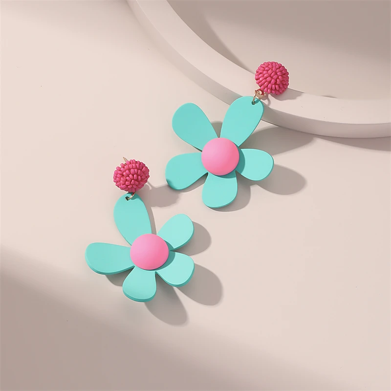New Design Jewelry Creative Drop Earrings Fashion Personality Cute Candy Color Flower Women Drop Earrings