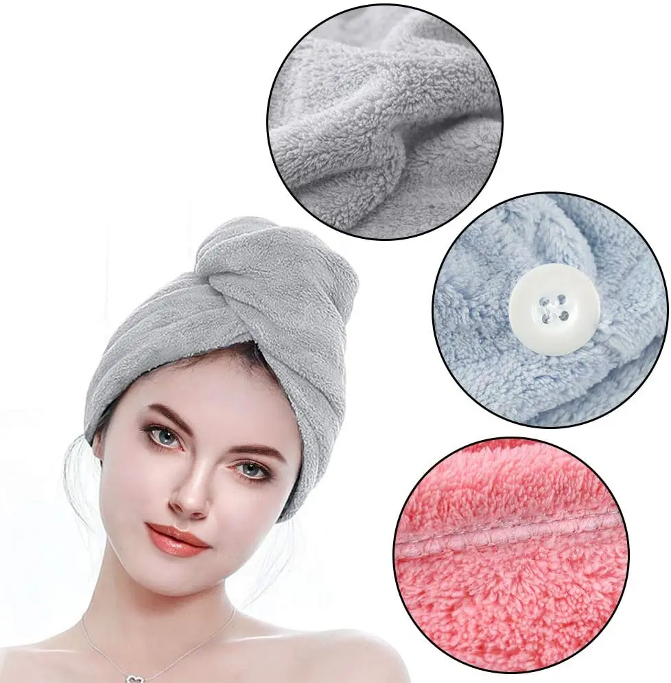 Spa magic quick absorbent water coral fleece cover turban hair fast drying wrap towel for long hair