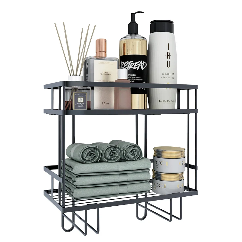 2024 Wholesale Two Layers Bathroom Shelves Wall-mounted Storage Rack Wall shower caddy Shelf for Bathroom