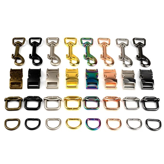 Wholesale Factory Custom 20MM Metal quick release buckle D ring/ Dog snap hook/ adjustable clip set for Dog collar hardware