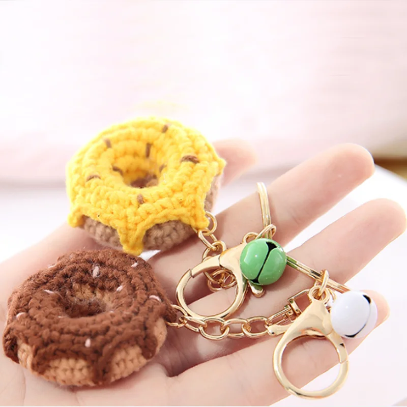 Party Favor Accessory Creative Doughnut Food Chain Cute Cotton Yarn Hand Made Crochet Mini Fruit Plush Toy Key Rings