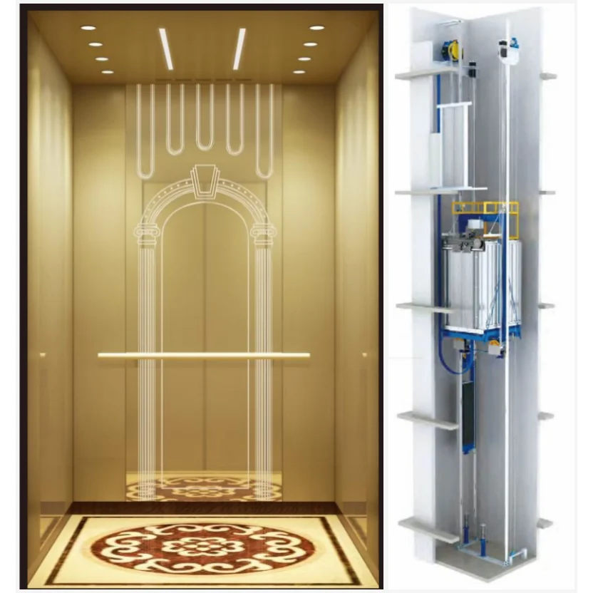 Electronic IC Cards Control Elevators With Gold Elevator Cabin 630kg/800kg 8/10 Persons Passengers For Hotels