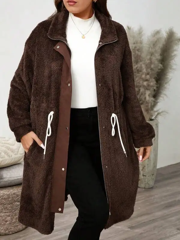 Fashionable  Ladies Wool Coats Jackets Solid Color Straps Warmth Women Customize Long Grey Wool Coat