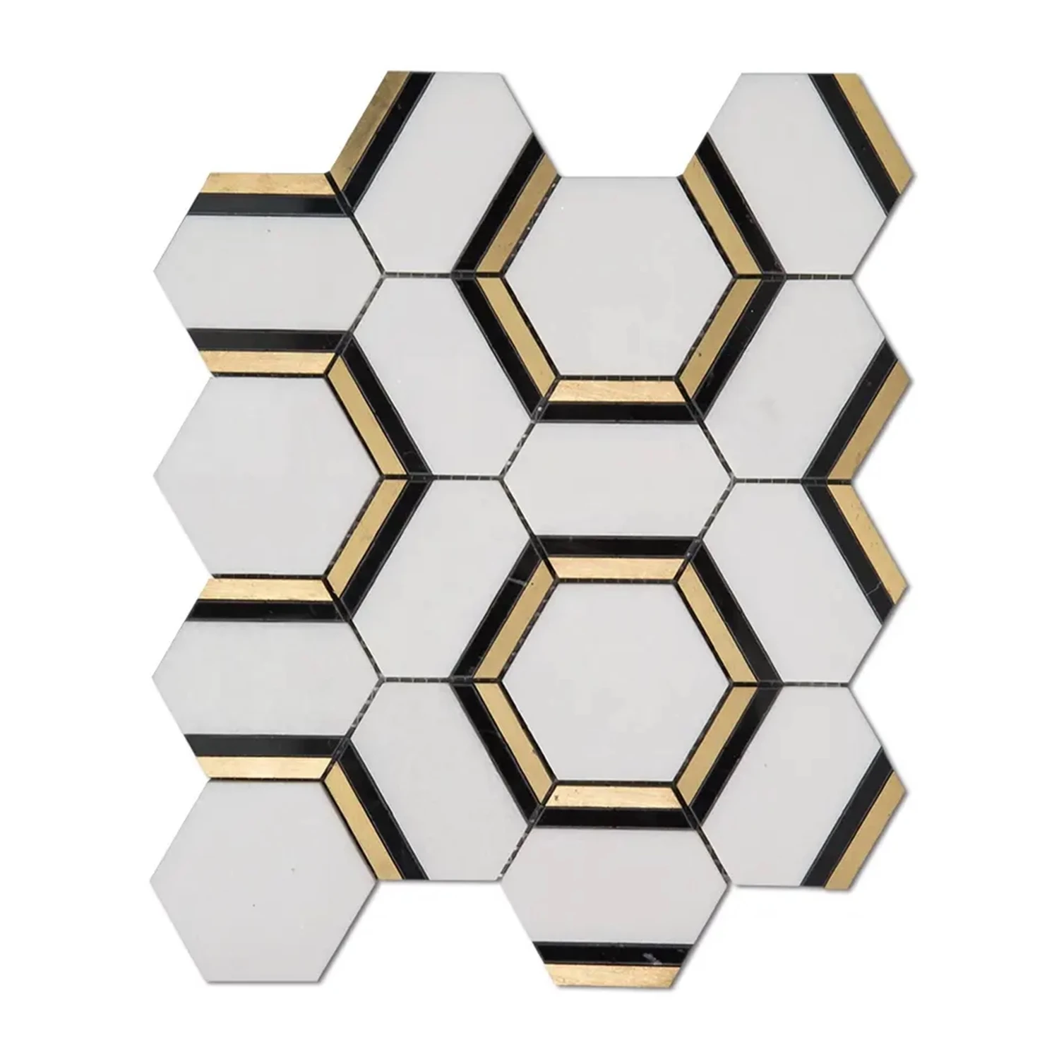 Sell High-grade Light Luxury Natural Marble and Metal Hexagon Mosaic Tile Waterjet Pattern