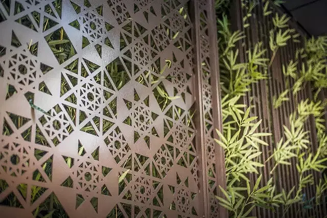 Interior sliding board of house gold wood hanging panel laser cut design aluminum wall living partition room divider movable