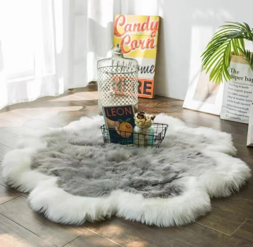 Faux fur rug fluffy ultra soft area rugs Flower shaped carpet