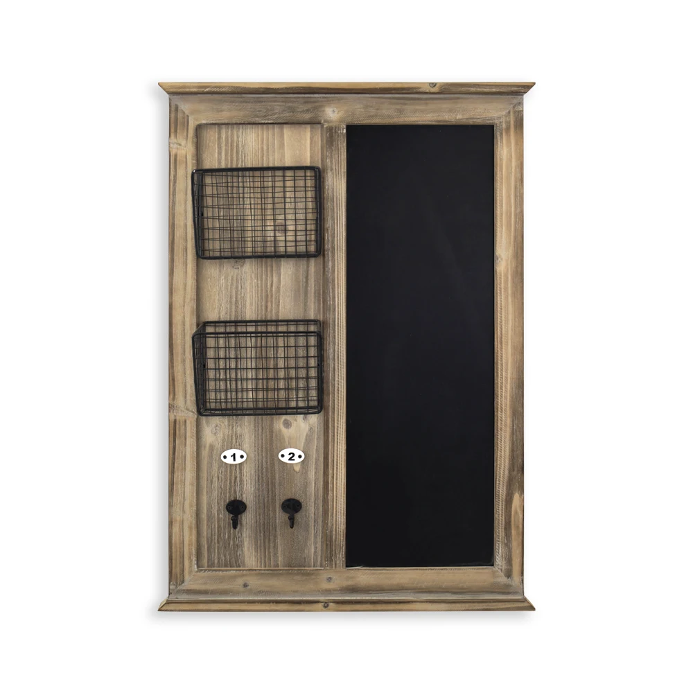 Iron Basket Mail Organizer Wall Mount Wood Hanging Key Holder With Memo Bulletin Chalkboard