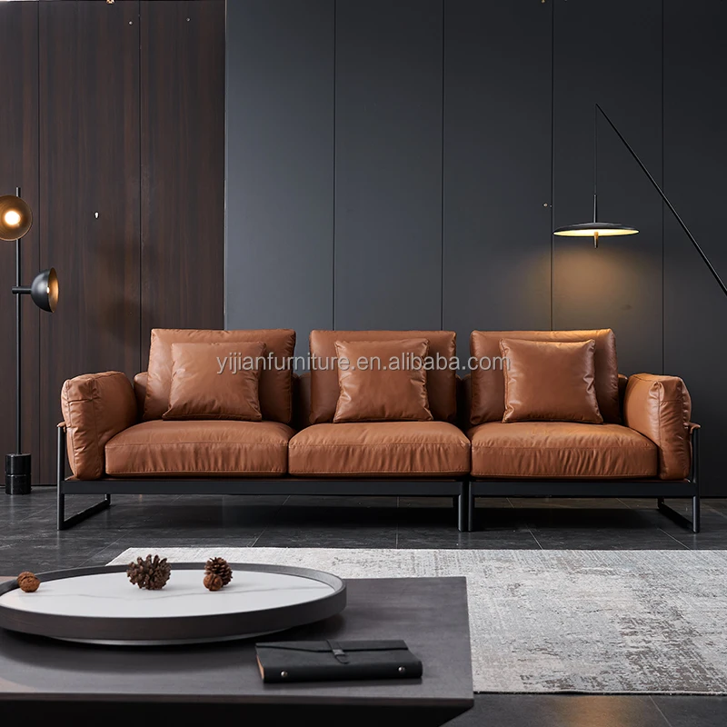 Thaddeus Slope Arm Chair Hand Forged Luxury Metal Frame Top Grain Leather Armchair