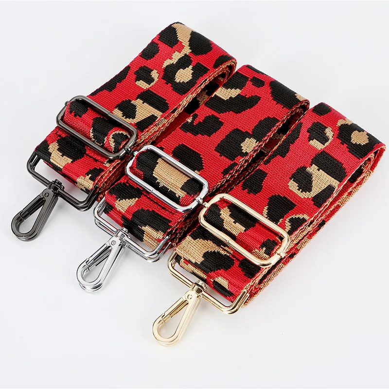 Fashion Leopard Designs Polyester 5 cm Width Adjustable Shoulder Bags Replacement Strap Crossbody Guitar Purse Straps with Hook