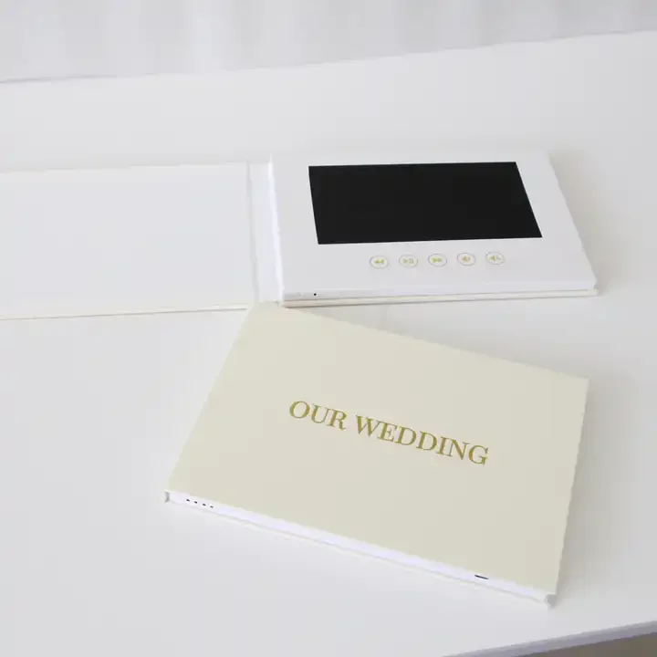 Our Wedding Linen hardcover video album Custom wedding brochure with gold foil video invitation memory book