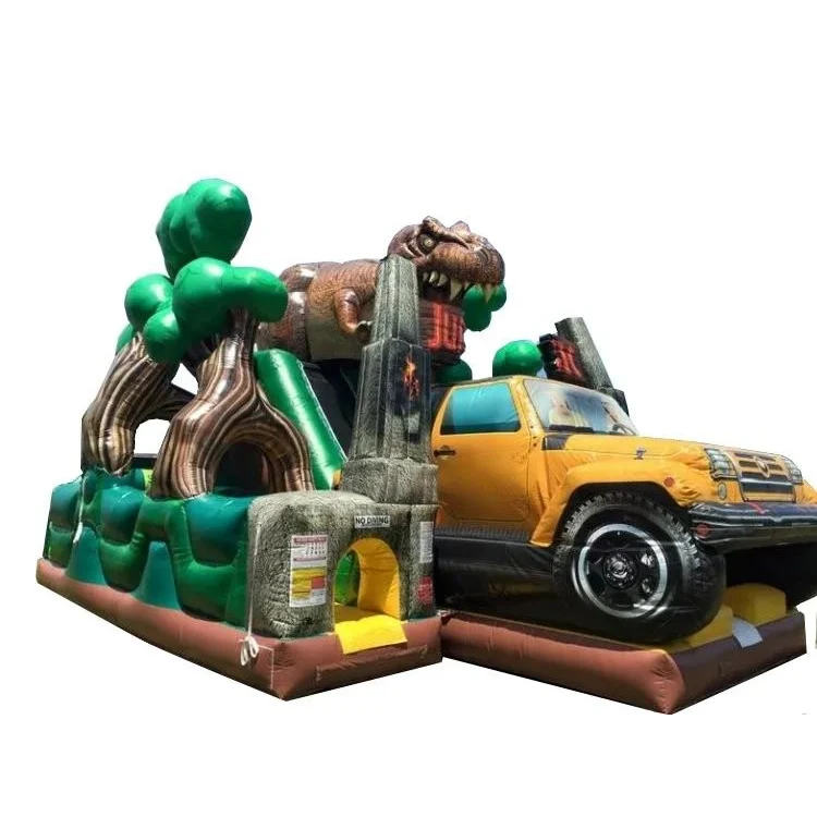 New Design PVC T-Rex Obstacle Inflatable Bounce House Slide Combo Dinosaur Inflatable Castle Kids Outdoor Rental Use Blower