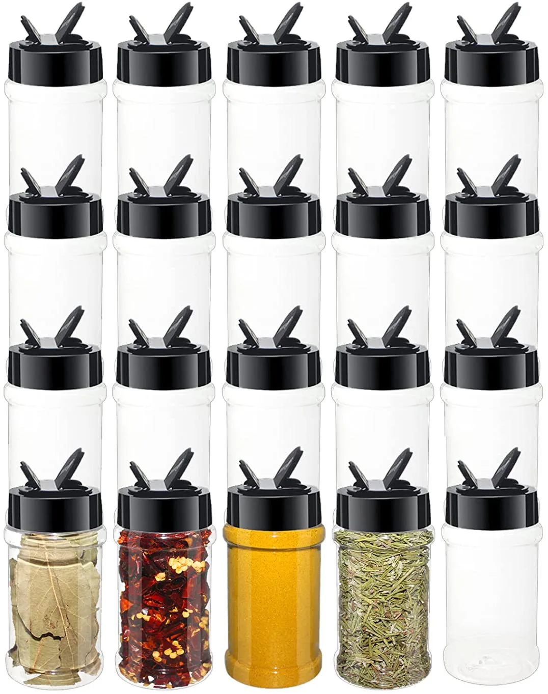 Plastic Spice Jars with Black Cap, Clear and Safe Plastic Bottle Container with Shaker Lid for Storing Spice,Herbs and Seasoning