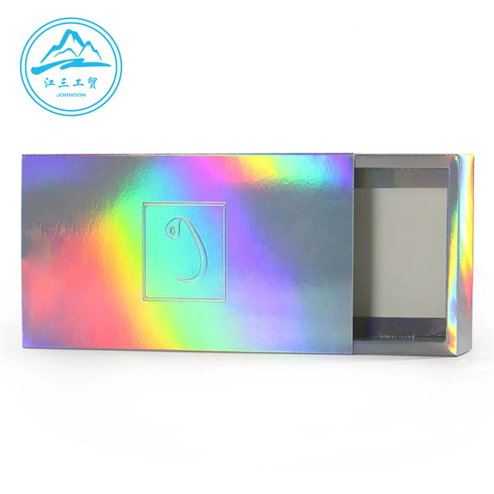 2022Holographic custom emboss logo paper sliding open eco friendly tea box packaging