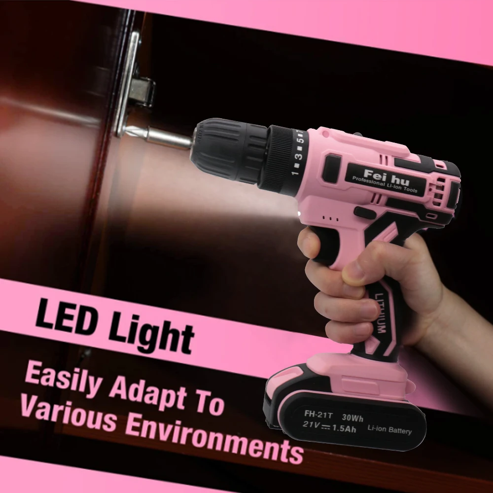 Feihu Mini Power Drilling Machines Electric Cordless Nail Drill Machine Set Prices with LED Light and Wood Battery Brush Motor
