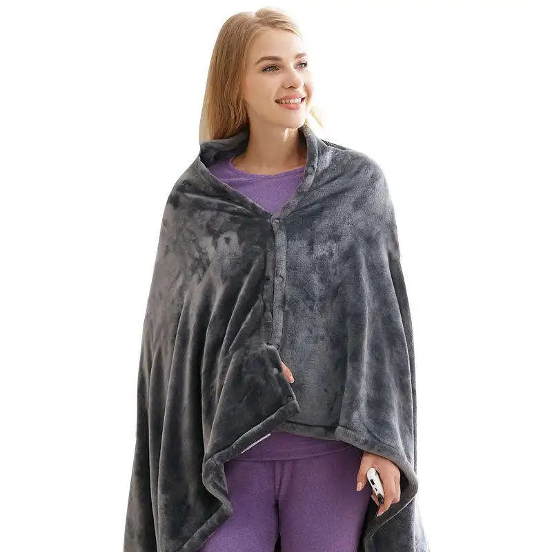 USB Heated Warm Shawl Electric Heating Plush Throw Blanket Cape Heating Blanket Coral Flannel