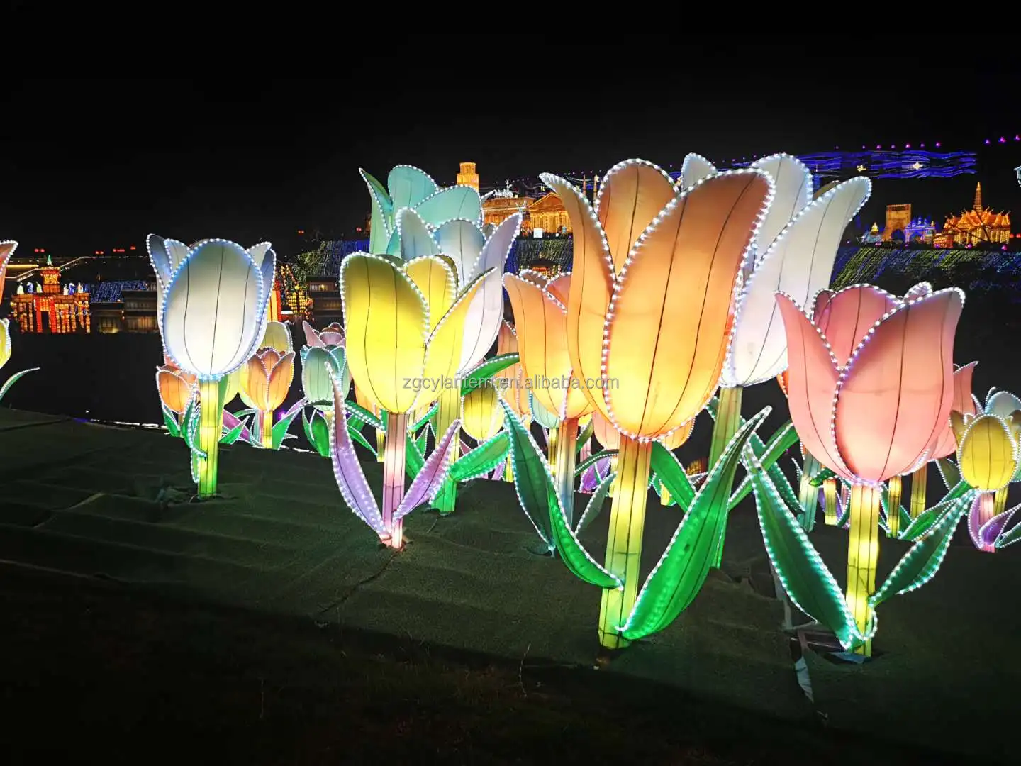Chinese traditional festival decoration plant lotus led lanterns flower lanrern Outdoor theme park