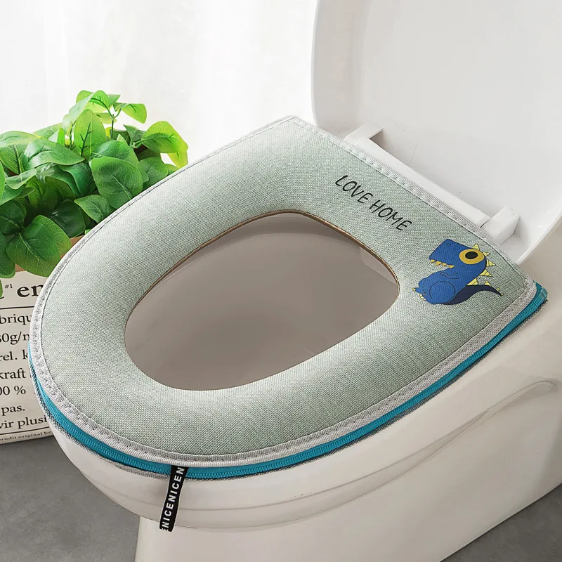 Universal Toilet Seat Cushion Plush With Handle Cute Cartoon Waterproof Household Toilet Seat Cover