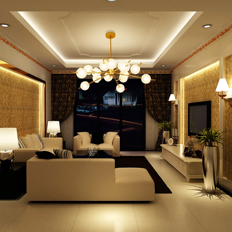 
Postmodern Minimalist Bedroom Lamp Atmosphere Living Room Chandelier Creative Personality Restaurant Magic Bean Hanging Light 