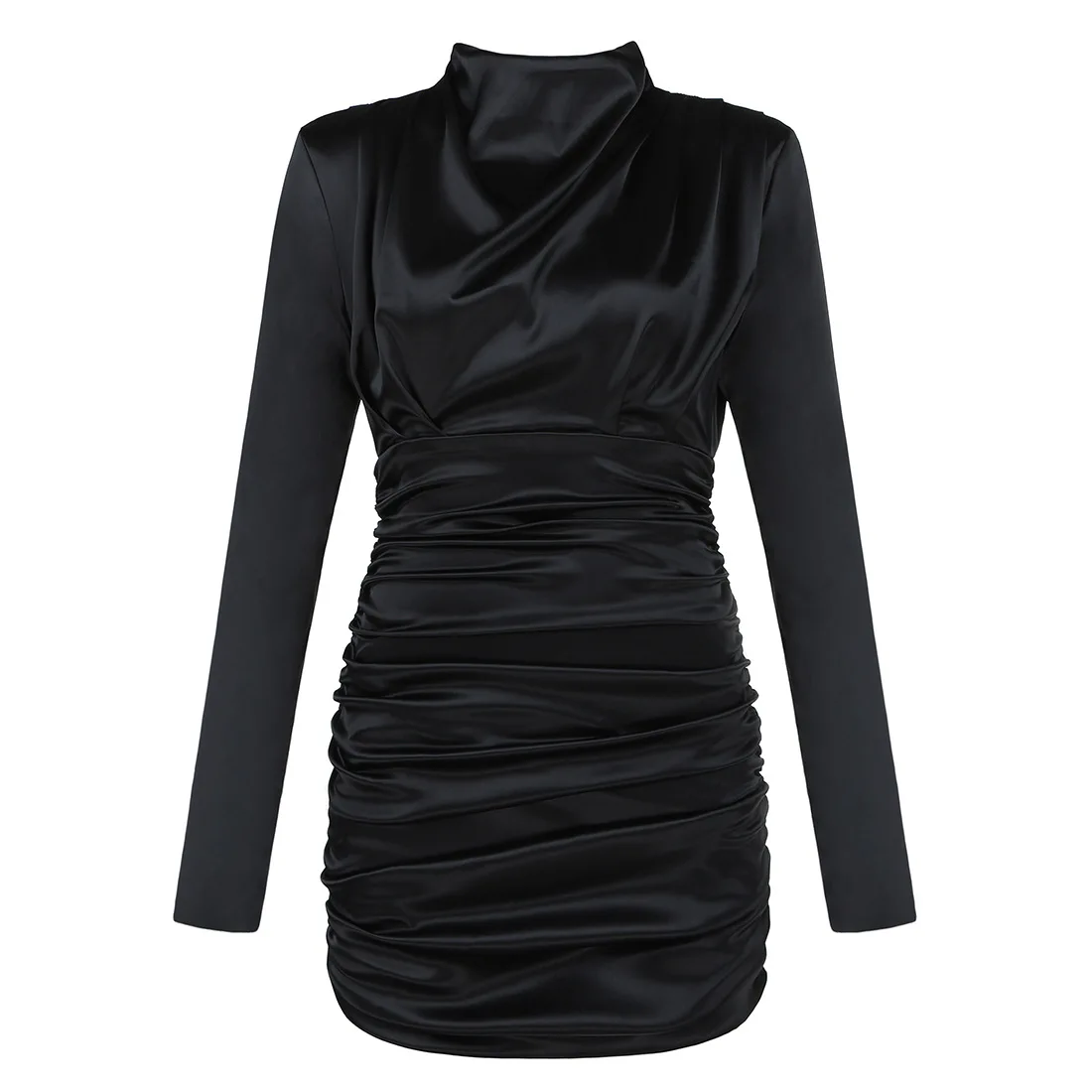 Female Slim Long Sleeve Party Dress Sexy Fashion Black Round Neck Short Skirt