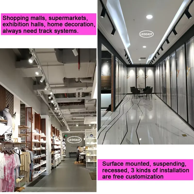 LEDEAST T025 Aluminum Track Rail Bar Widen Suspension 2 Wires Single Phase Track Line for track lighting