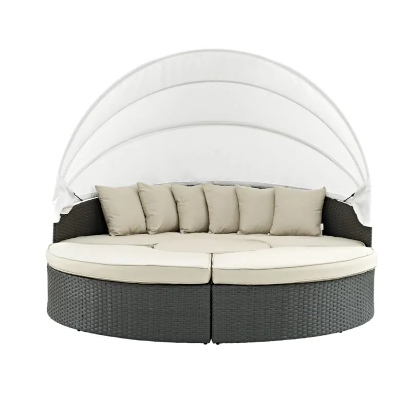 Hotel Poolside Furniture Rattan Wicker Daybed Villa Garden Furniture Leisure Sun Bed Sofa Bed