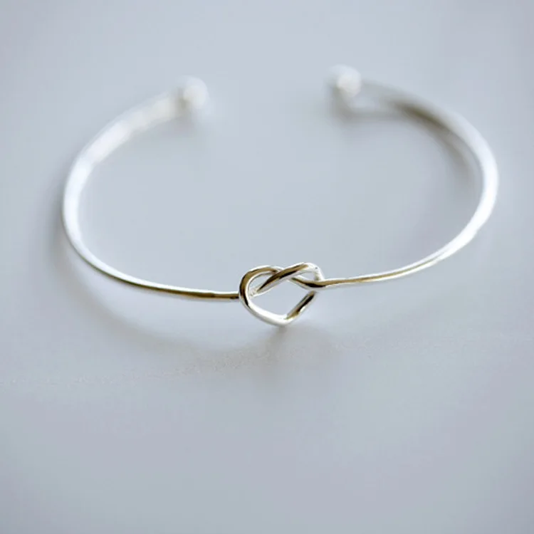 DAICY cheap elegant Korean style girl open knot heart 925 sterling silver bangle
