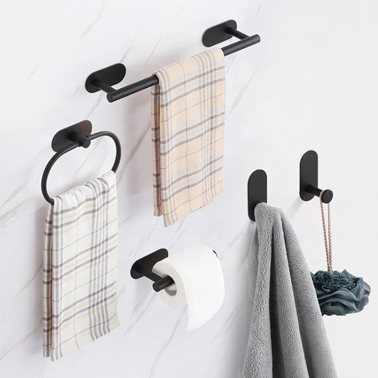 Stainless steel 3M Adhesive No Drilling Bathroom Wall Mounting Rack With Towel Bars And Towel Hooks Hardware Accessories Set
