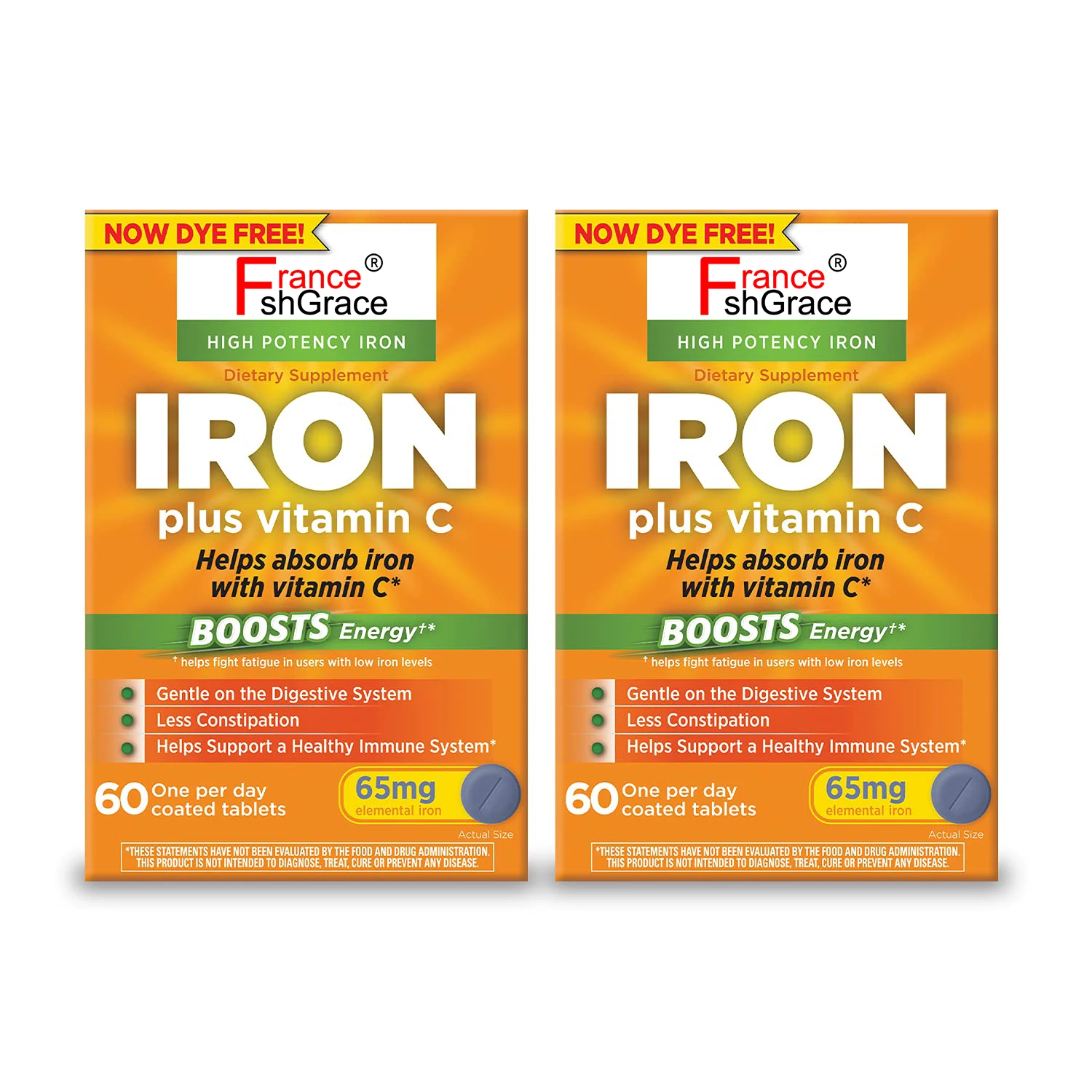 120 Count Vitron-C Iron Supplement, High Potency Iron Plus Vitamin C, Support Red Blood Cell Production,Dye Free Tablets