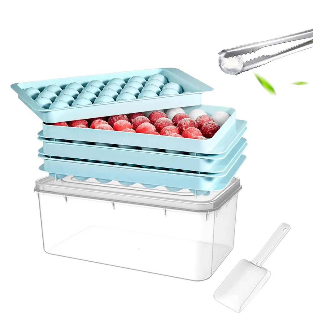 ice ball maker mold ice moulds round ice cubes trays with lid and bin for beers for freezer stackable