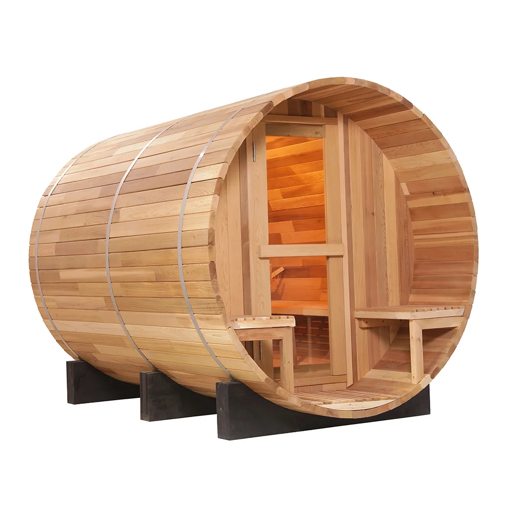 Supang Wholesale Canadian Hemlock/Cedar Traditional Steam Sauna Room Barrel Sauna Outdoor Sauna for sale