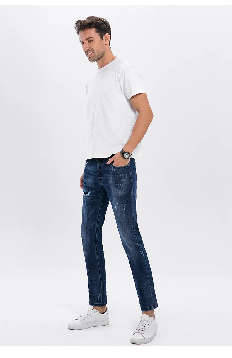 Factory Price Fashion damage Design Men Jeans Wholesale Custom Skinny Style Jeans Homme Ripped Pattern Man Blue Jeans