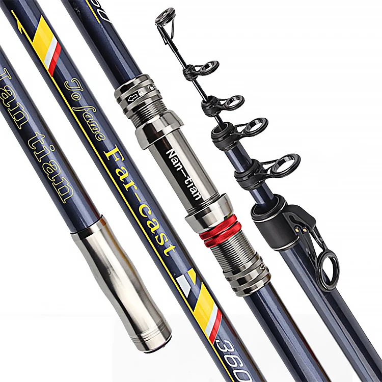 Beach Black Carbon Carp Super Strong Toughness High Power Saltwater Heavy Spinning Rod With Wheel For Fishing