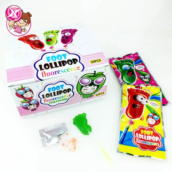 Foot Shape Sweet Fluorescence Glow Stick Hard Lollipop Candy With Popping Candy