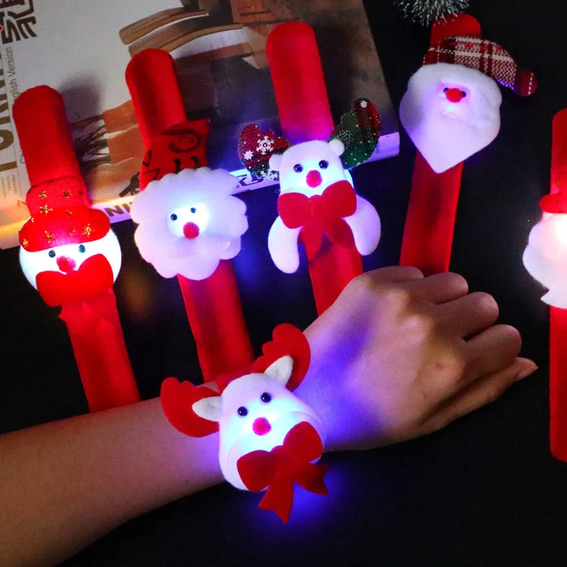 Light Plush Santa Claus Wristband with Snap Ring Luminous Christmas Bracelet Gift for Wrist Decorations and Lamp Toy