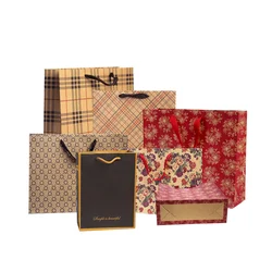 Luxury Design Orange Printed Large Handle Customised Paper Shopping Bag with Logo