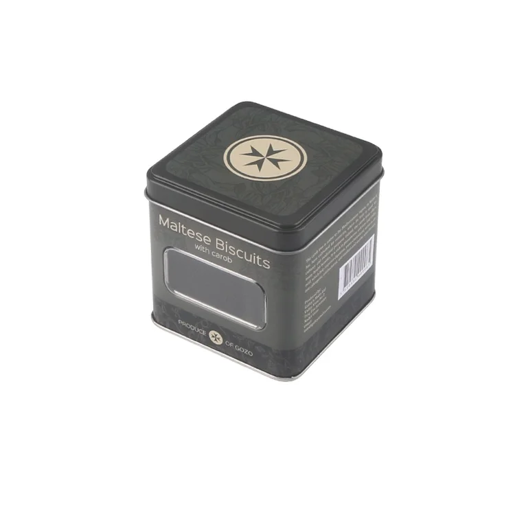 
square metal tin box with PVC window for biscuits 
