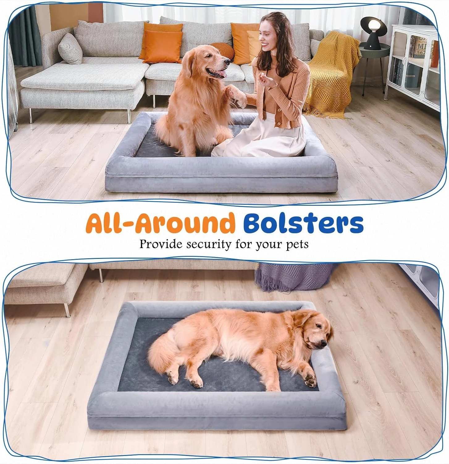 Comfort Expression Jumbo Dog Bed Orthopedic Memory Foam Pet Couch breathable Waterproof Removable Cover Non-Slip Bottom Reptiles