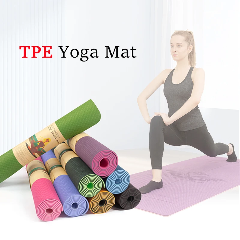 Custom Logo Printed 6mm Thick Non Slip Organic Eco Friendly Travel Pilates Fitness Exercise TPE Yoga Mat