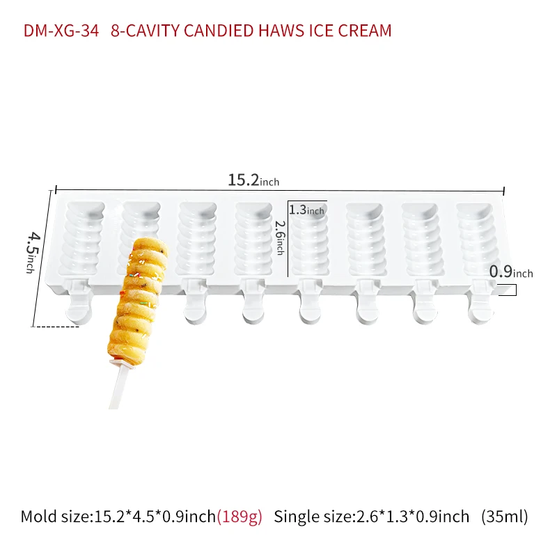 DUMO 4/8 Cavity Magnum Ice Cream Mould DIY Silicone Popsicle Ice Cream Cone Tools Caterpillar Ice Pop Silicon Mold