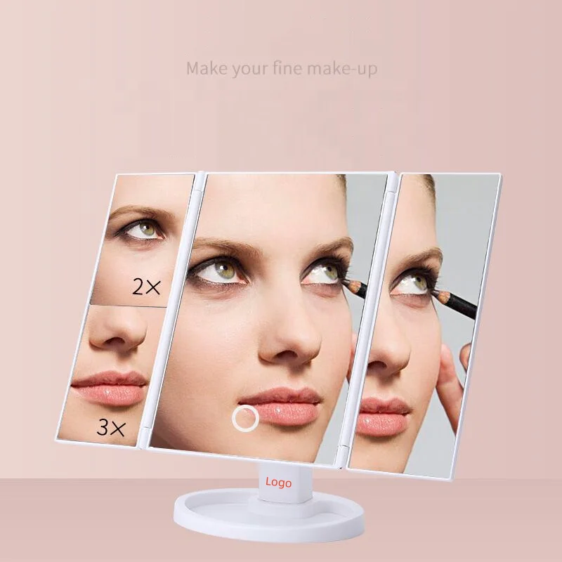 2023 Makeup Mirror with Lights Vanity Desk Mirror 1/2/3X Magnifications 22LED Trifold Mirror and Touch Screen Gift for Women