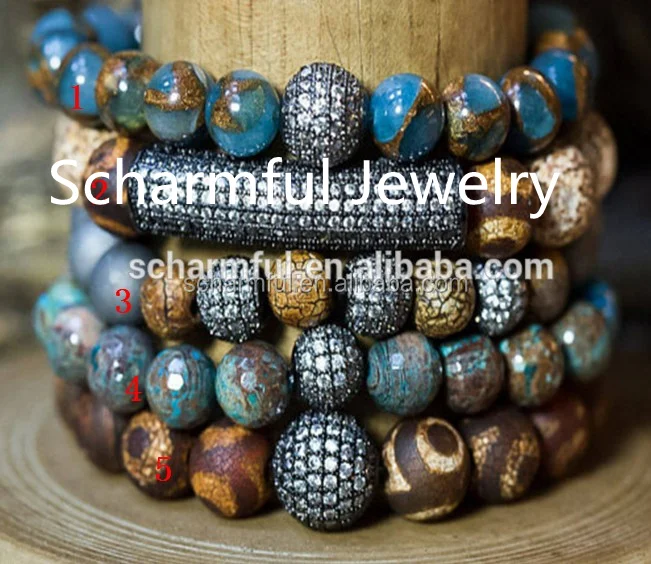 ST00675 Pave Rhinstone Beads Bracelet.Agate Stone Boho Fashion Gemstone Beads Stretch Bracelet