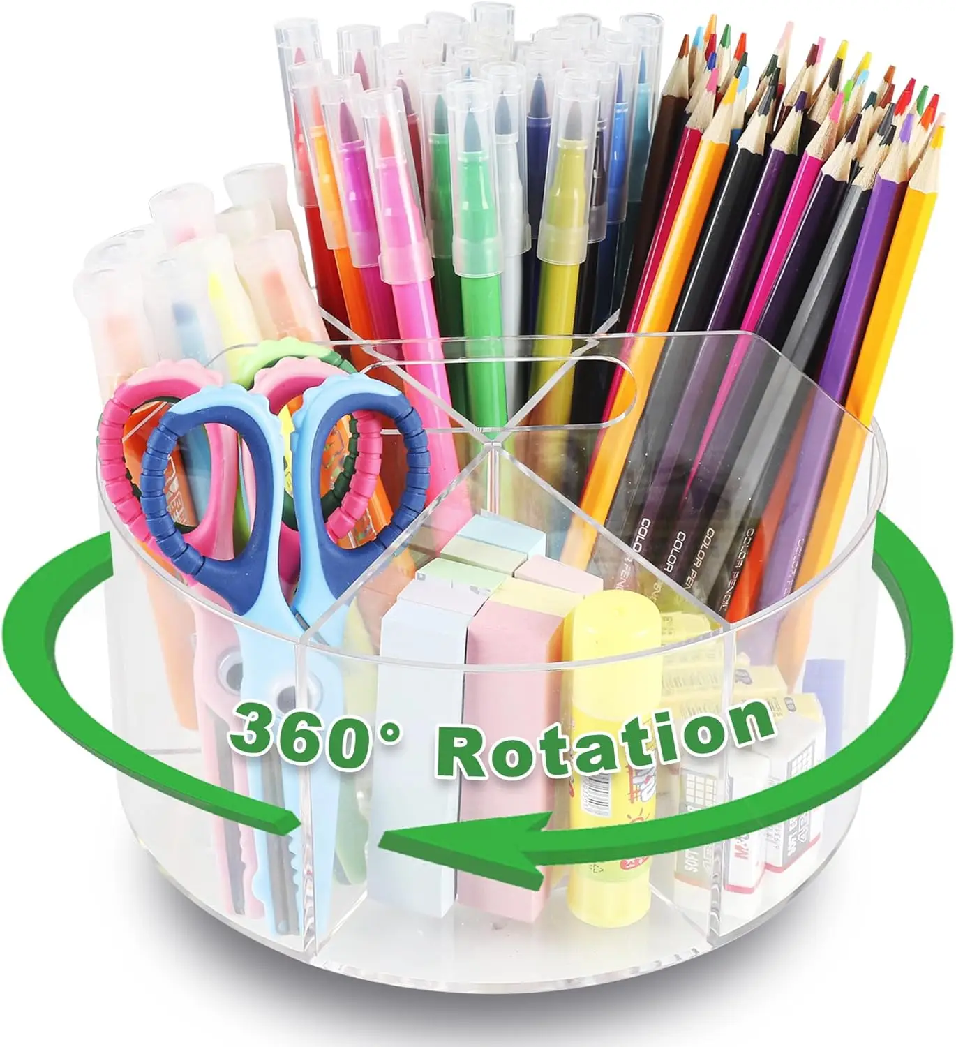 360-Degree Rotating Acrylic Pen and Pencil Organizer Clear Desk Holder with Stationery Caddy for School Home or Office