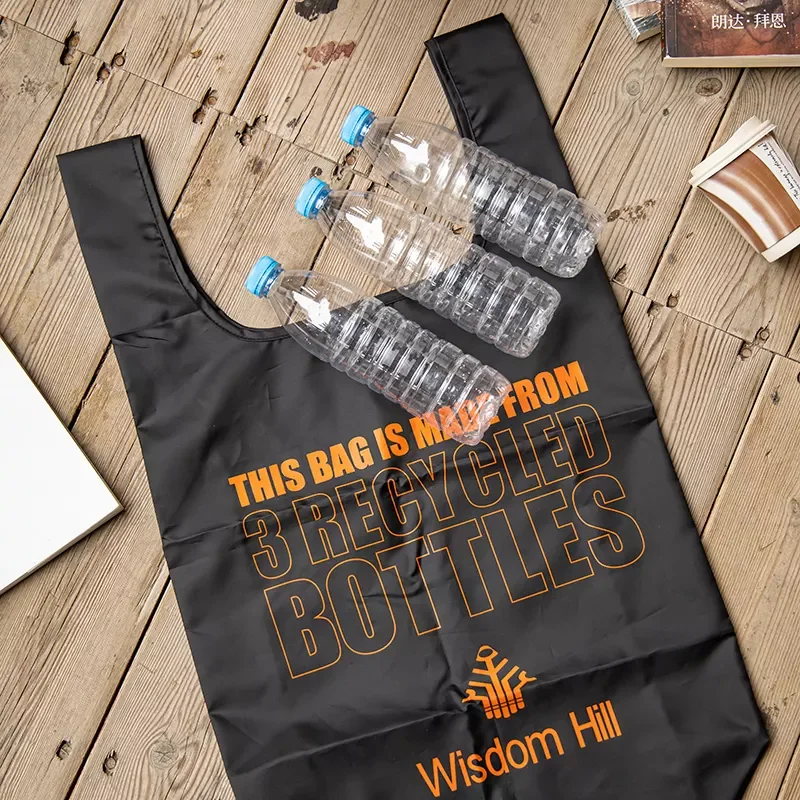 Custom Eco Friendly RPET Foldable Polyester Tote Shopping Bag  Reusable Grocery Bag