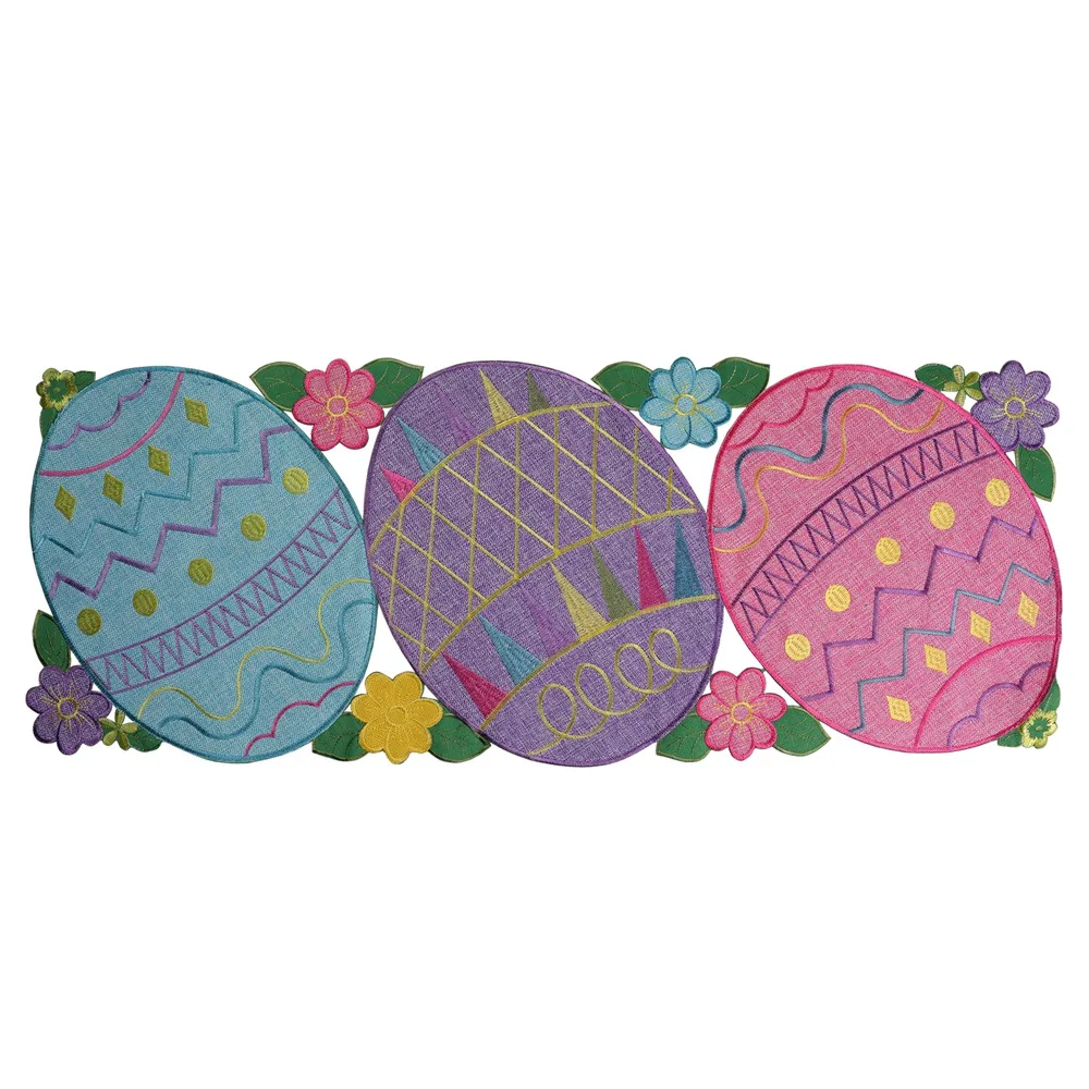 OWENIE Easter eggs flower embroidery table runner spring seasonal tablecloth for dinning table
