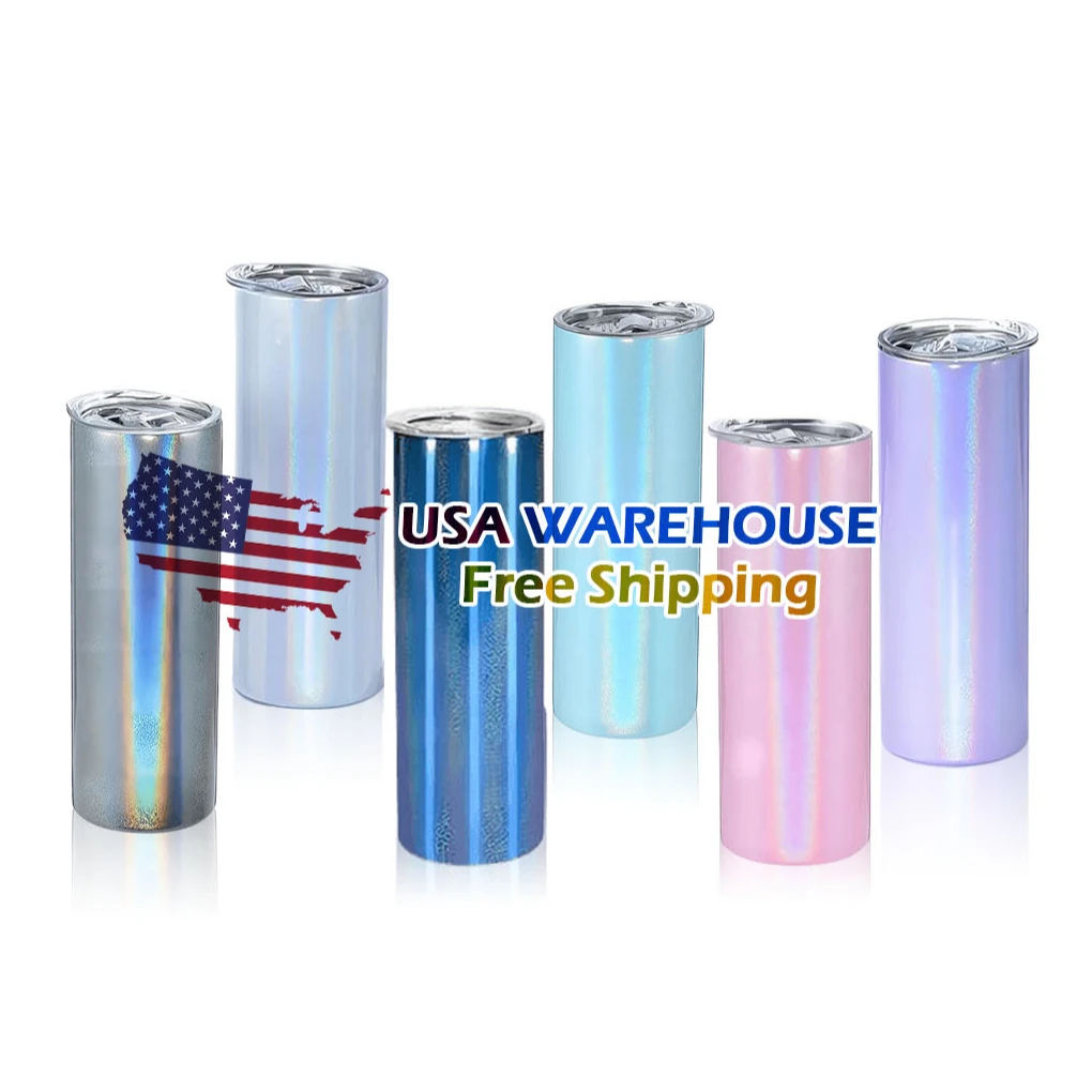 US Warehouse stocked 20oz Sublimation shimmer Glitter Light Tumbler Cups in Bulk With sliding Lid and Straw
