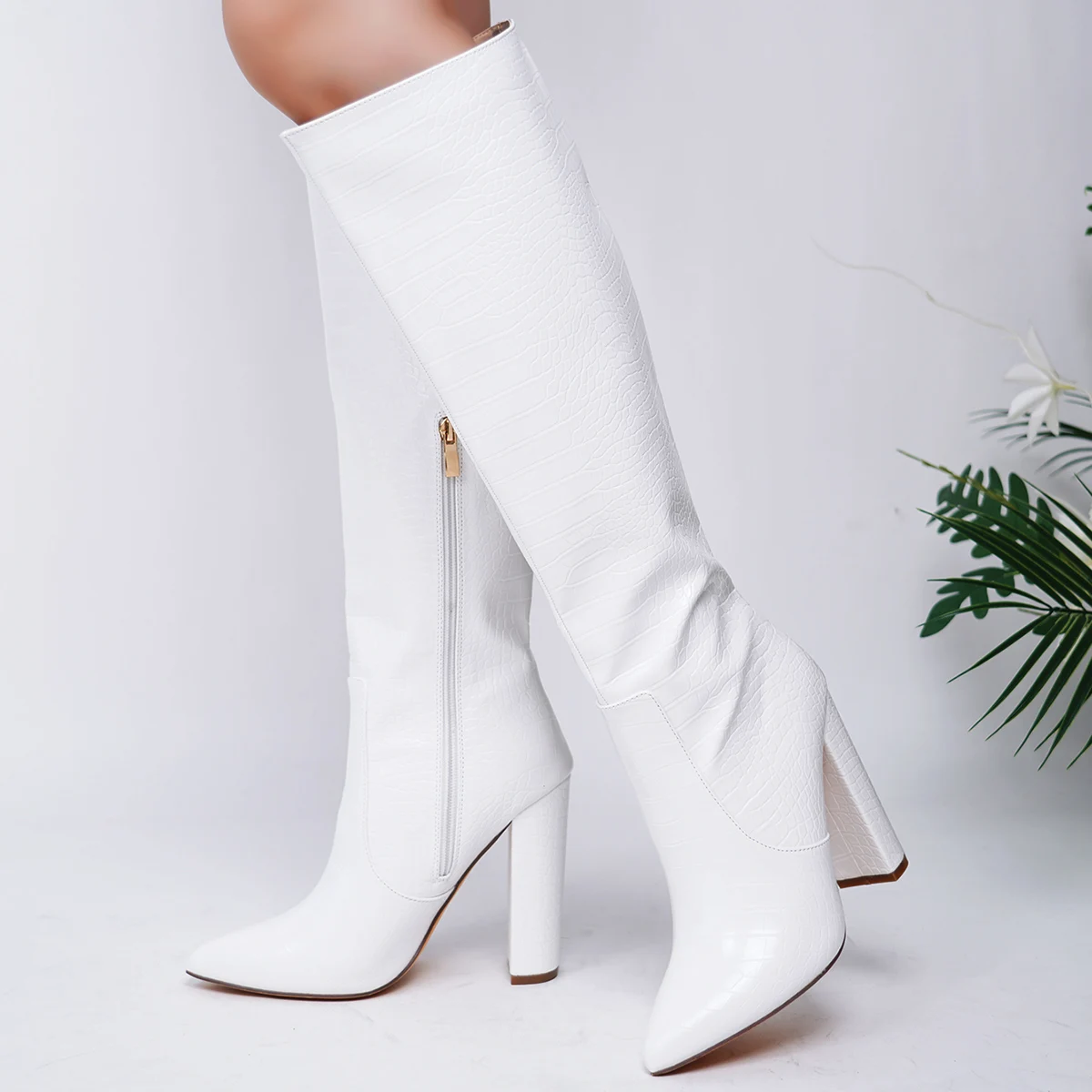 White Women Platform High Boots Fashion Zipper Point Toe Long Boots Ladies Sexy High Heel Thigh Boots Women Shoes