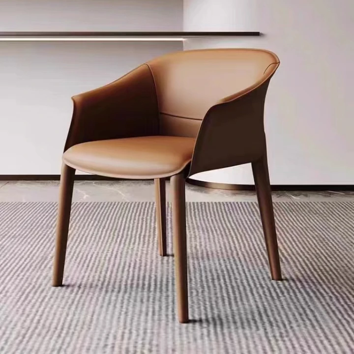 Saddle leather dining chair home modern simple tea chair Italian light luxury minimalist study chair