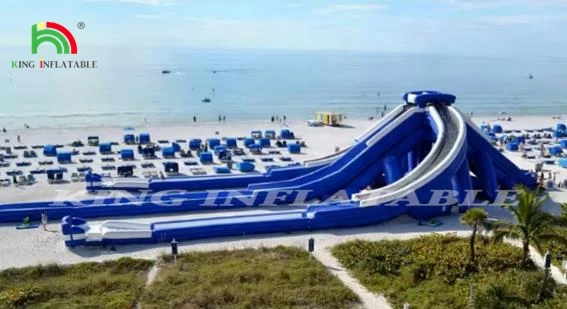 Commercial Large Triple Inflatable Water Slide 3 Lane High Tide Inflatable Water Slide